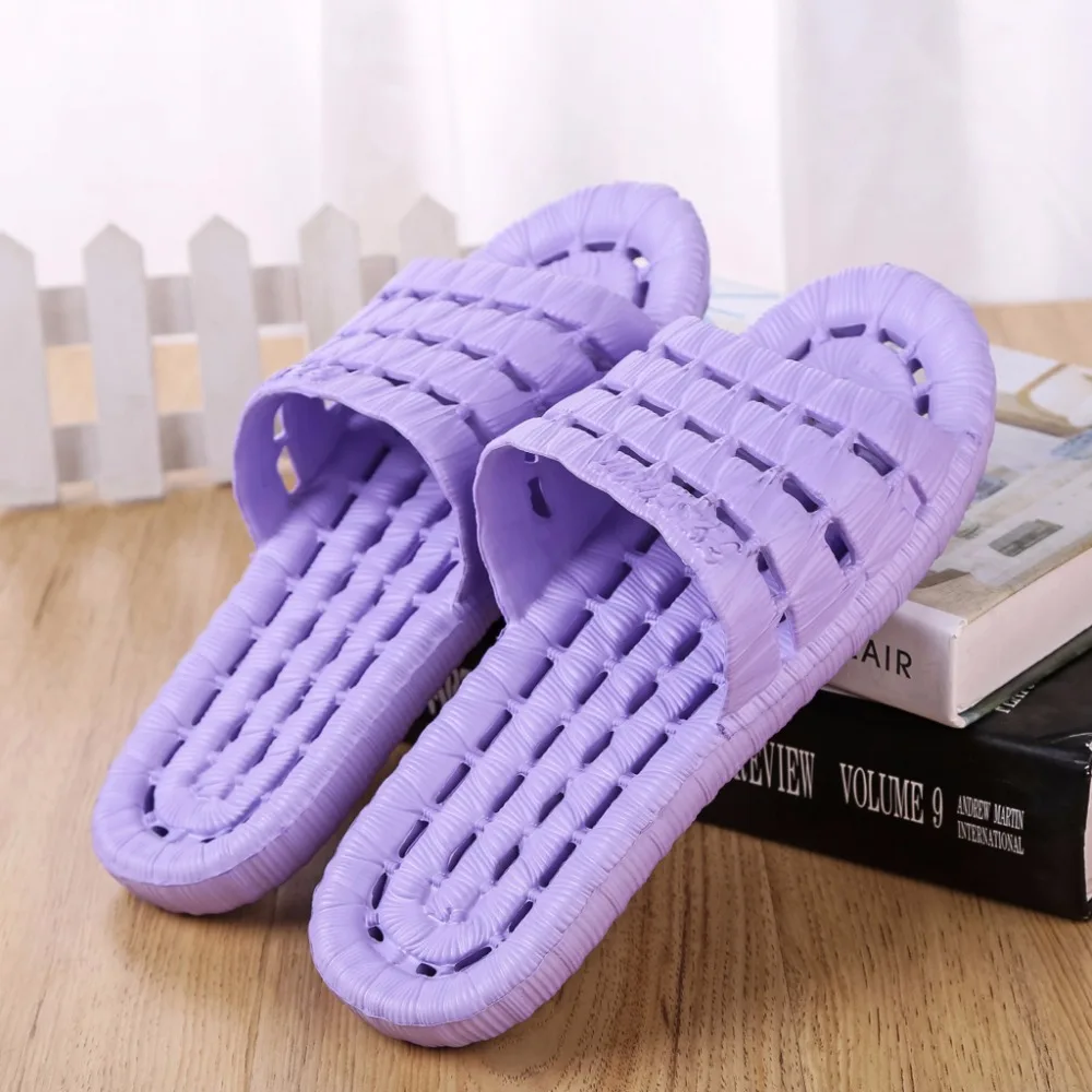 

THINKTHENDO Fashion Design Water Leakage Non-Slip New Women Housewife's Slipper Bathroom Slippers Purple