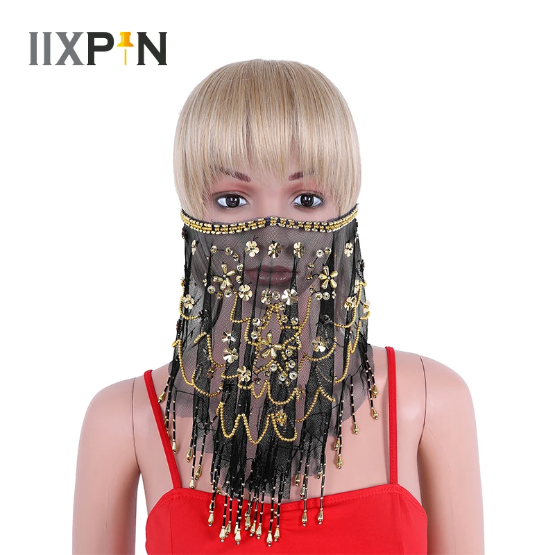 Женская вуаль для танца живота прозрачная сетчатая этническая с бусинами