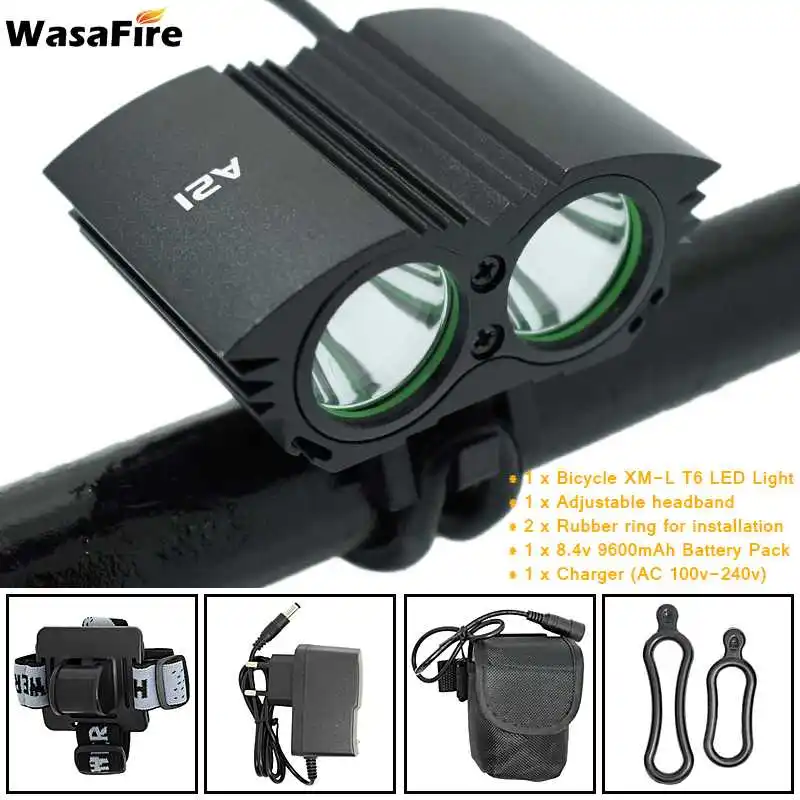 WasaFire 3600lm 2 * XM L T6 светодиодный велосипедный фонарь мотоцикл светильник налобный