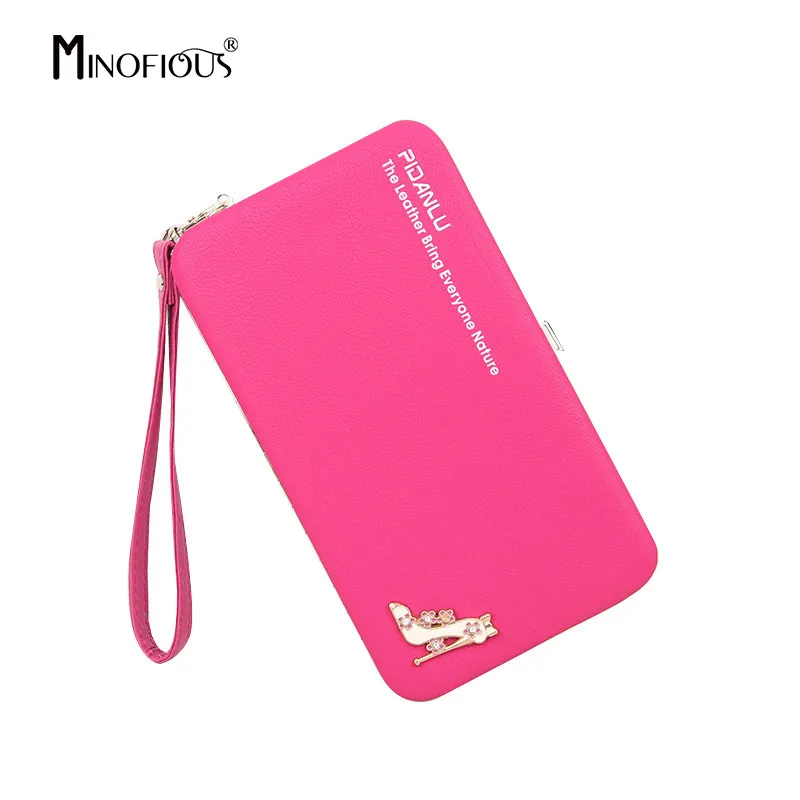 

MINOFIOUS Wallet Female Women PU Leather Solid Letter Purse Cellphone Pocket Womens Money Bags Clutch Purse Coin Wallets