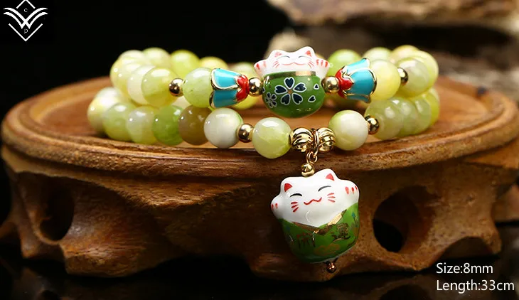 Модный натуральный Кристальный гранат Кот удачи женский браслет из бисера