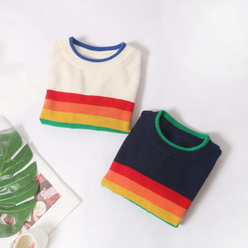 Одежда для маленьких мальчиков и девочек Детский свитер в радужную полоску с