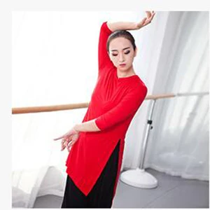 red Women cropped sleeve yoga shirt dance practice blouse modal long fitness top sports wear for women gym tops women shirts - Цвет: red
