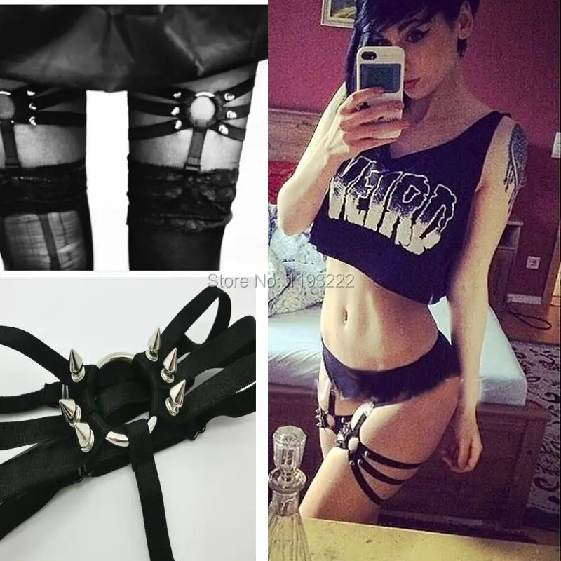 Сексуальная Панк Рок Шипованная заклепка нейлон Эластичный Харадзюку ручная