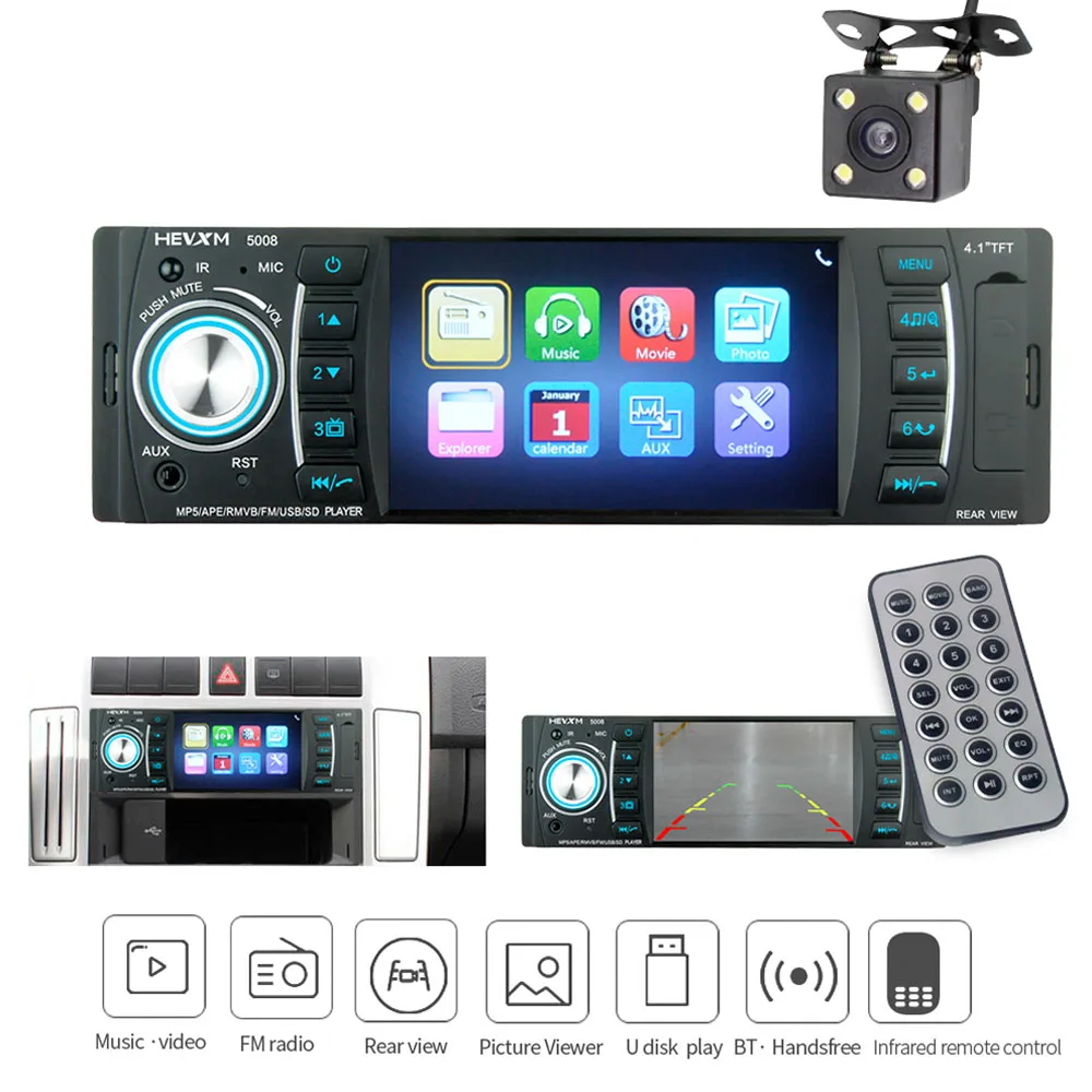 

AOSHIKE 4.1 Inch 1 Din Car MP5 Bluetooth Car Multimedia Player AUX Card Machine With Steering Wheel Remote Control Universal