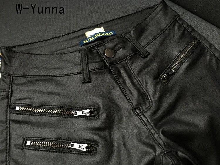 Женские облегающие леггинсы W-Yunna черные брюки из искусственной кожи на молнии