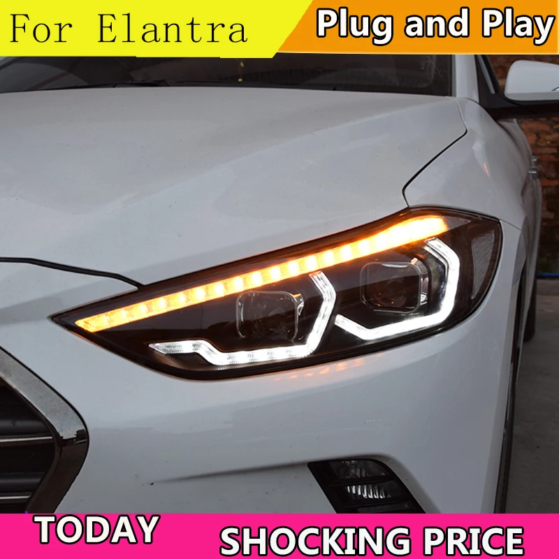 Стайлинг автомобиля для фары Hyundai Elantra 2016 2019 светодиодный ные DRL Bi Xenon Lens дальний