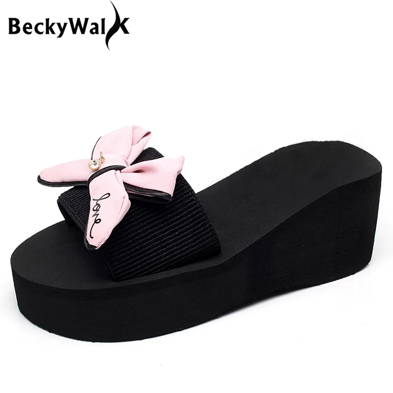 Женские сандалии с бантом BeckyWalk летние шлепанцы на высоких каблуках Повседневная