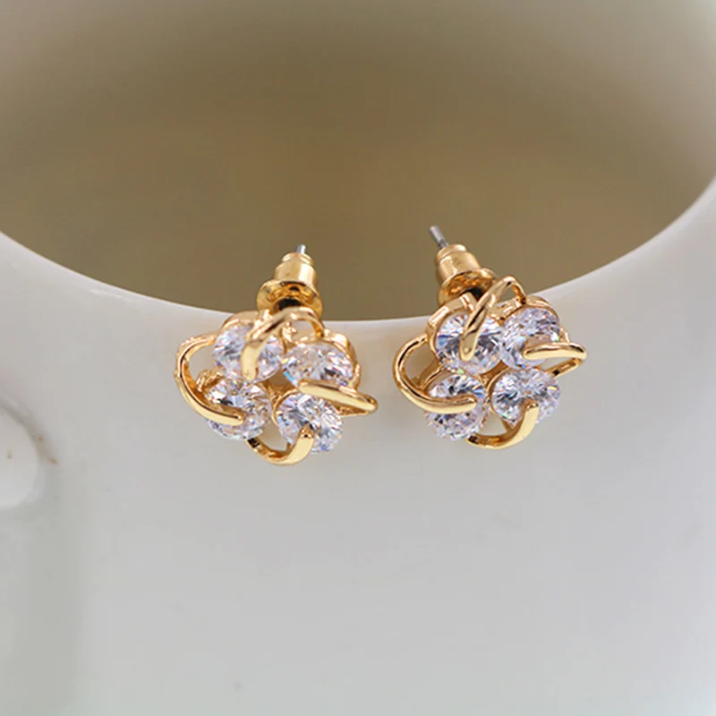 

Simple Style Four Leaf Crystal Stud Earrings Fashion Jewelry Gold/Silver Plated Earrings for Women Earring Wholesale Brincos