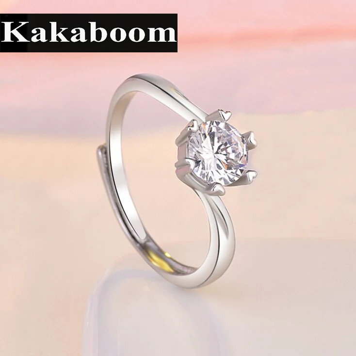 Kakaboom Для женщин 1 карат Циркон классический один камень кольца свадебной