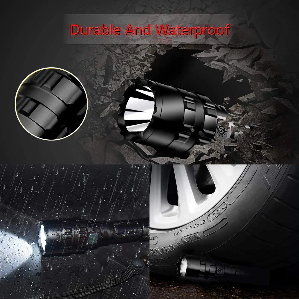 

Powerful LED Flashlight Tactical Flashlight Red/Green/White Lighting LED Torch Waterproof Hunting Torch by 18650 Battery