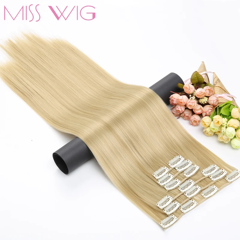 Накладные волосы MISS WIG 15 цветов 24 дюйма 16 зажимов прямые синтетические для