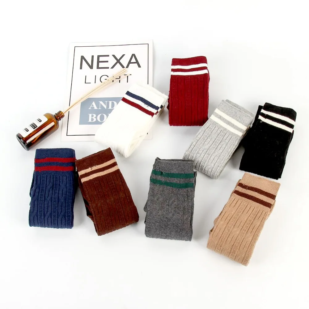 Сексуальные женские модели 2018 Модные Полосатые чулки выше колен осенне зимние