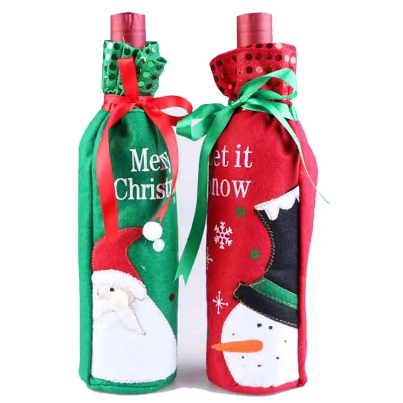 Красно зеленая ткань Let it Snow Merry Christmas Wine Wrap Table Decor Party Favor рождественские