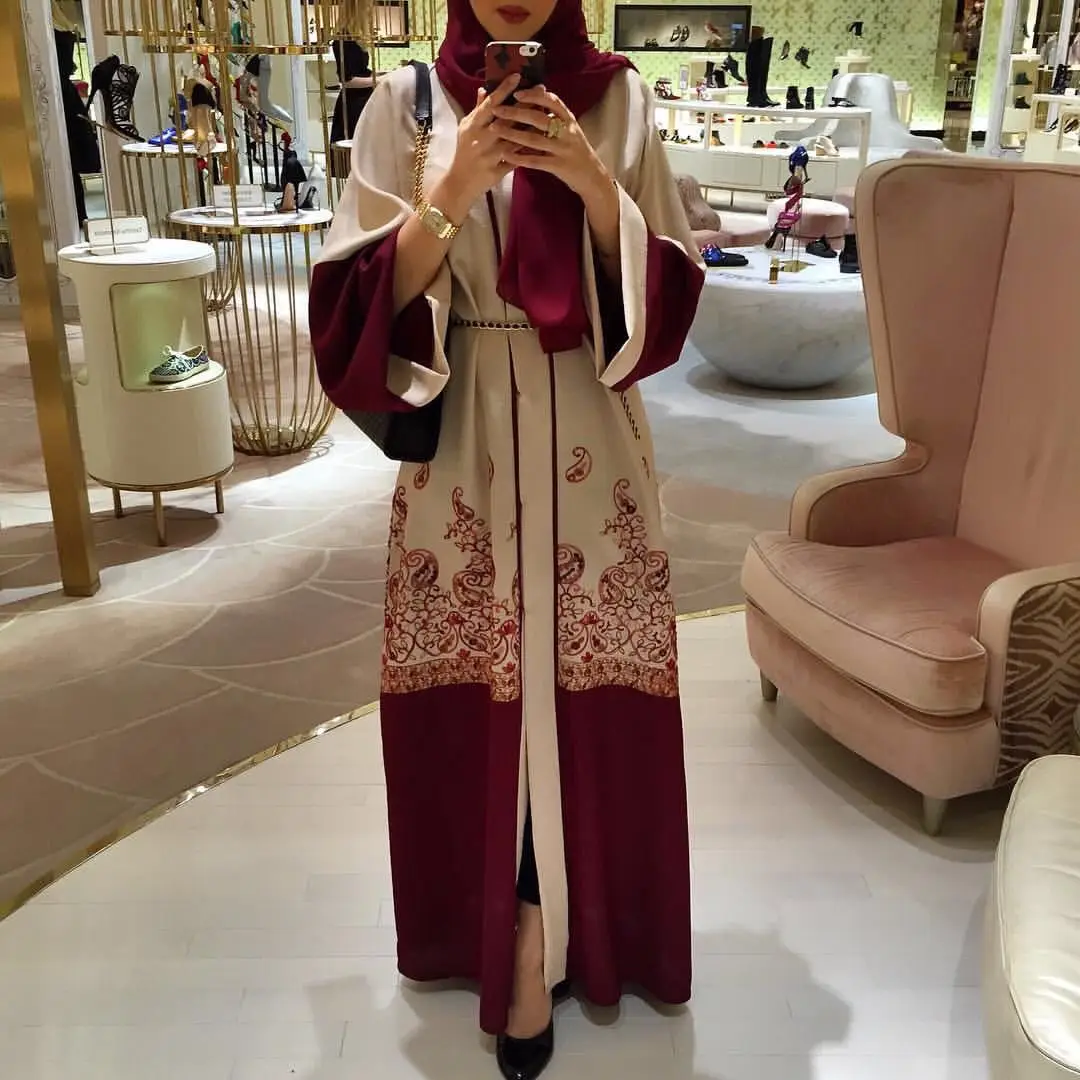 Женское пальто с принтом Abaya мусульманское длинное Бандажное Болеро-кардиган