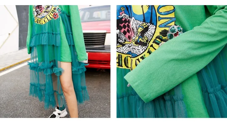 Ladies Plus Size Patchwork Long Sleeve Shirt Dress Street Wear Mesh Spliced Novelty Hollow Out Loose Dresses Vestido | Женская одежда