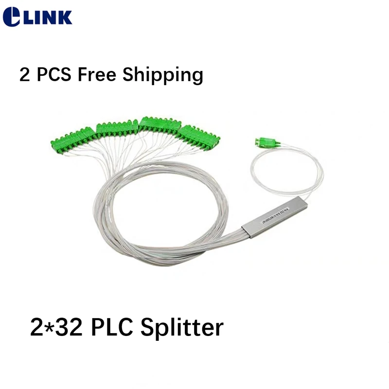 2PCS 2*32 PLC splitter mini housing SC/APC 1mtr white cable 2 to 32 fiber optic coupler Steel tube type 0.9mm free shipping