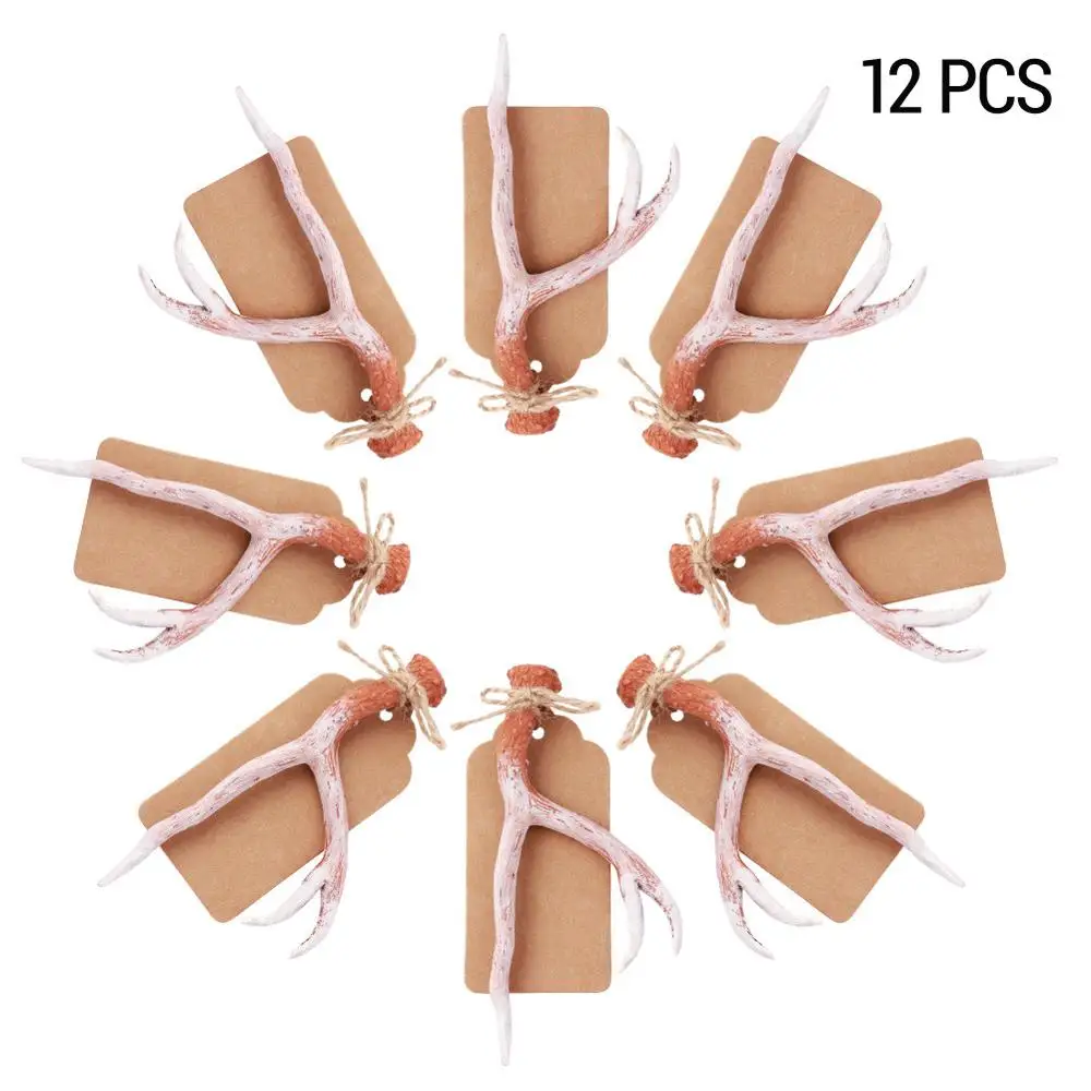 Antlers Tag Favors Теплая Свадебная Гостевая книга, дерево из смолы, искусственное дерево желаний, деревянная подвеска в форме сердца, деревенские вечерние украшения для свадебного стола - Цвет: Antlers Tag Favors