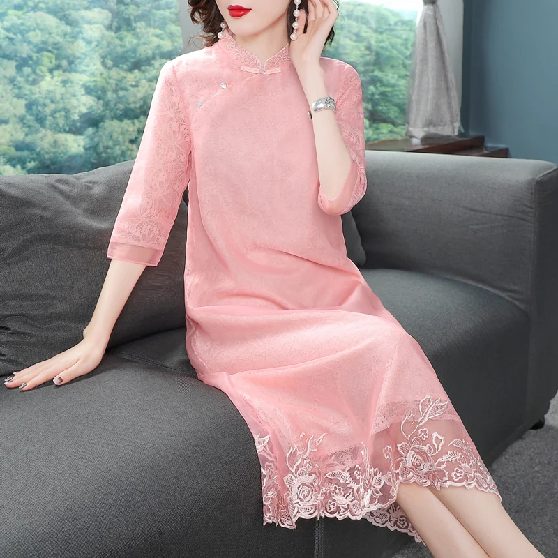 Женское шелковое платье cheongsam новое улучшенное в китайском стиле на весну и лето