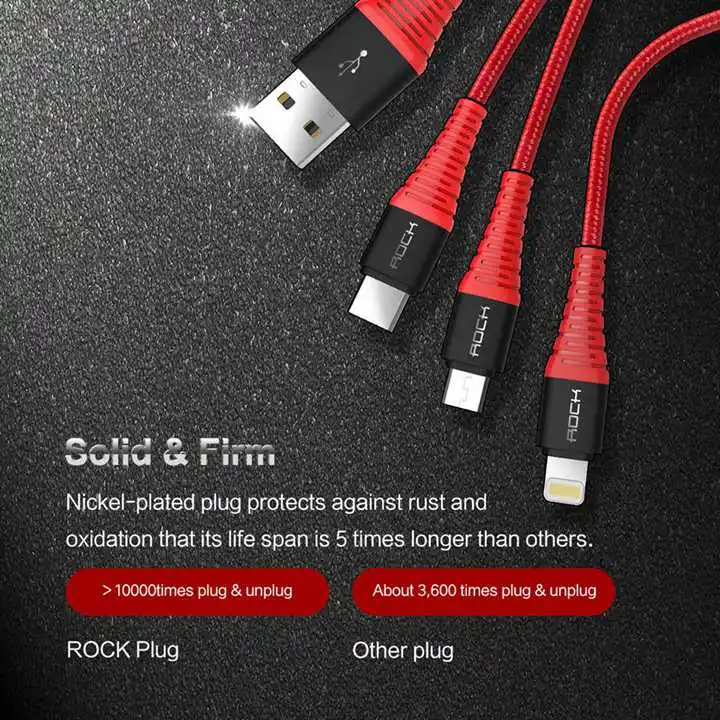 3 в 1 высокопрочный usb type C Micro USB и зарядный кабель для iPhone, ROCK Phone кабель для iPhone зарядное устройство usb-c шнур провод