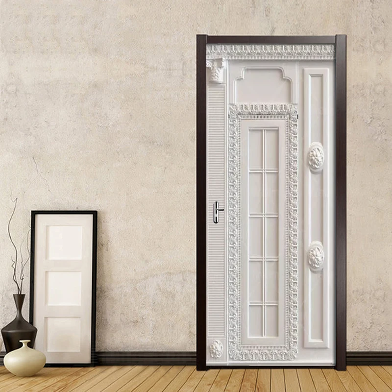 Self Adhesive Waterproof 3d Canvas Print European Relief Picture on the Door Renovation Sticker Art Home Decor Wardrobe Applique