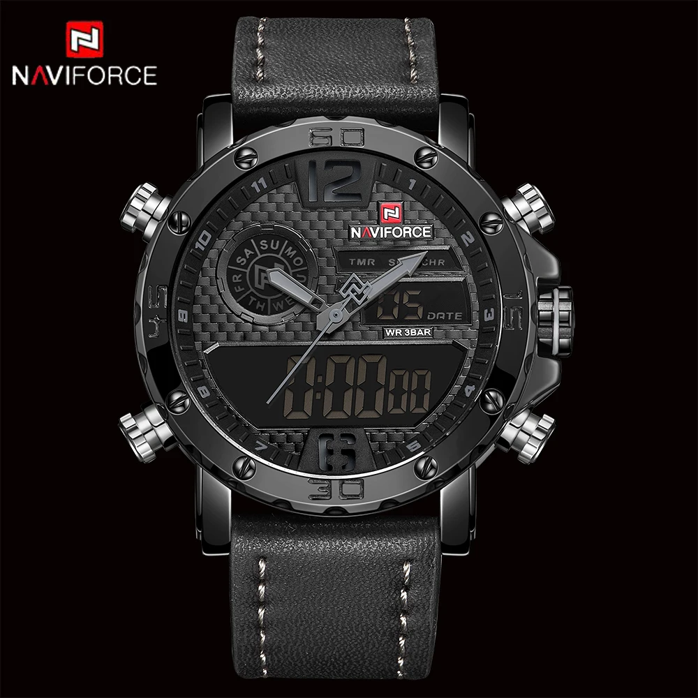 NAVIFORCE 9134 Мужская мода светодиодный цифровой кварцевые наручные часы Водонепроницаемый Хронограф военные спортивные часы Для мужчин Montre Homme