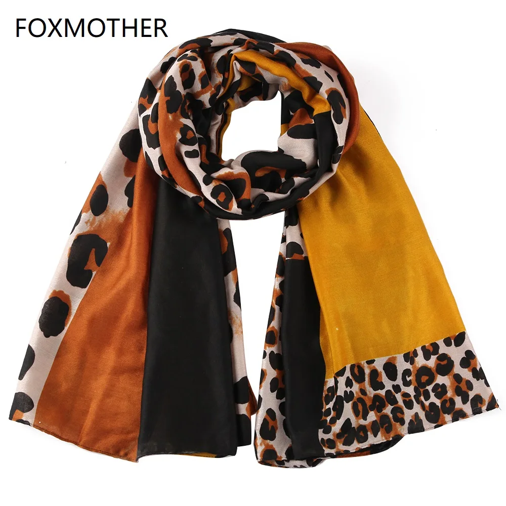FOXMOTHER модные желтые леопардовые шарфы обертывания лоскутное палантины Шаль женские