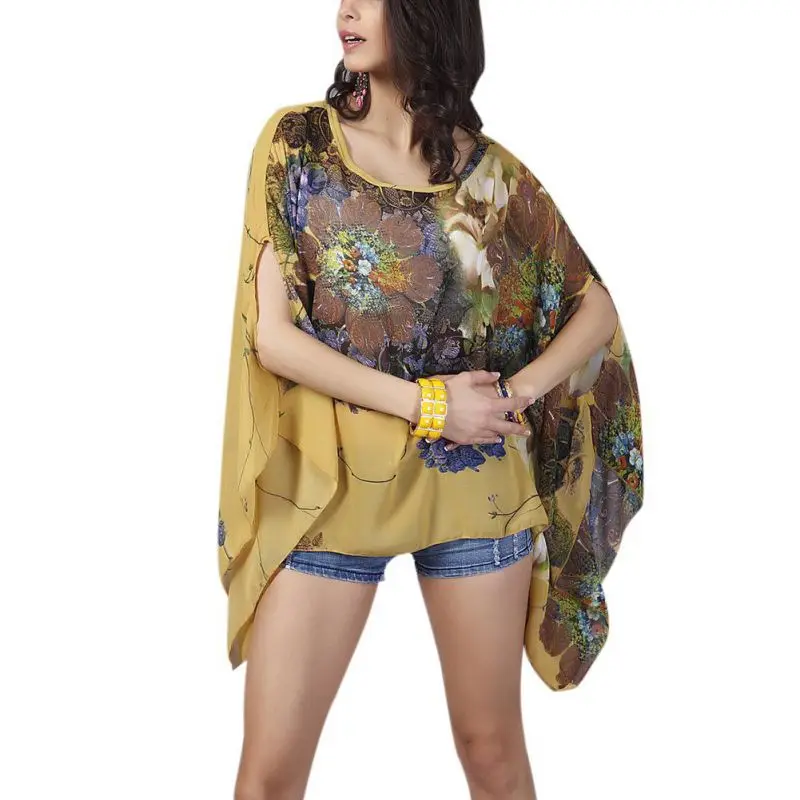 Женская Свободная блузка с рукавом летучая мышь Повседневная шифоновая рубашка