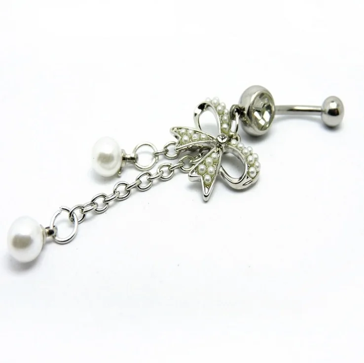 Кольцо-штанга для пирсинга пупка с жемчугом и бантом 1 шт. | Украшения аксессуары