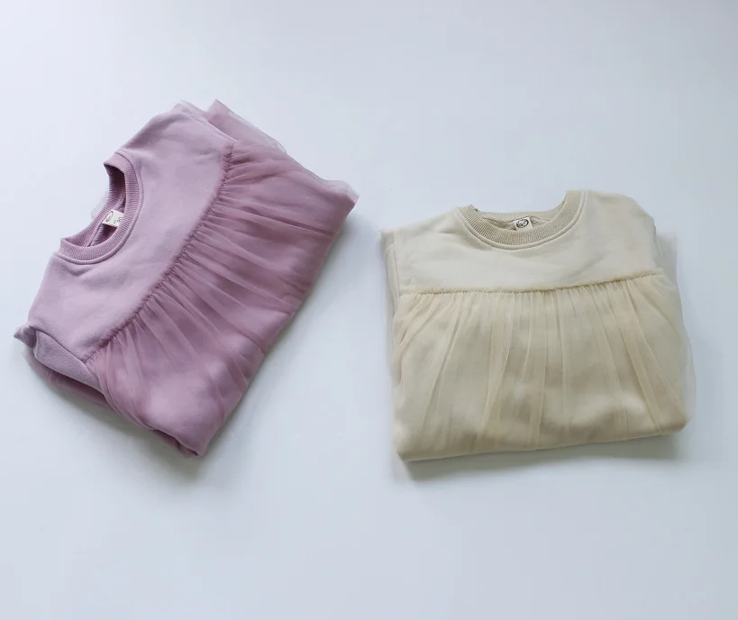2020 Spring Kids Sweatshirt Dress Korean Style Loose Voile Long Sleeve Cotton Baby Girls Princess Dresses Children Clothing | Детская