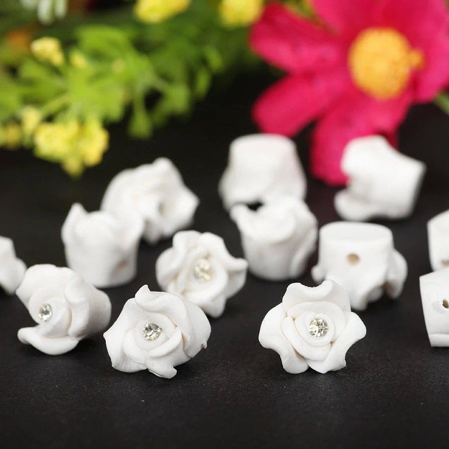 Белая Мини Роза из полимерной глины 20 шт./лот 8 мм/10 мм Цветочные бусины для