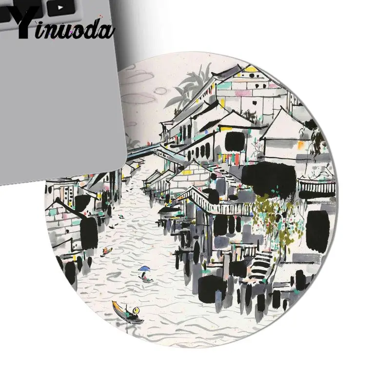 Резиновый коврик для мыши Yinuoda Jiangnan с изображением китайского дома черно белая