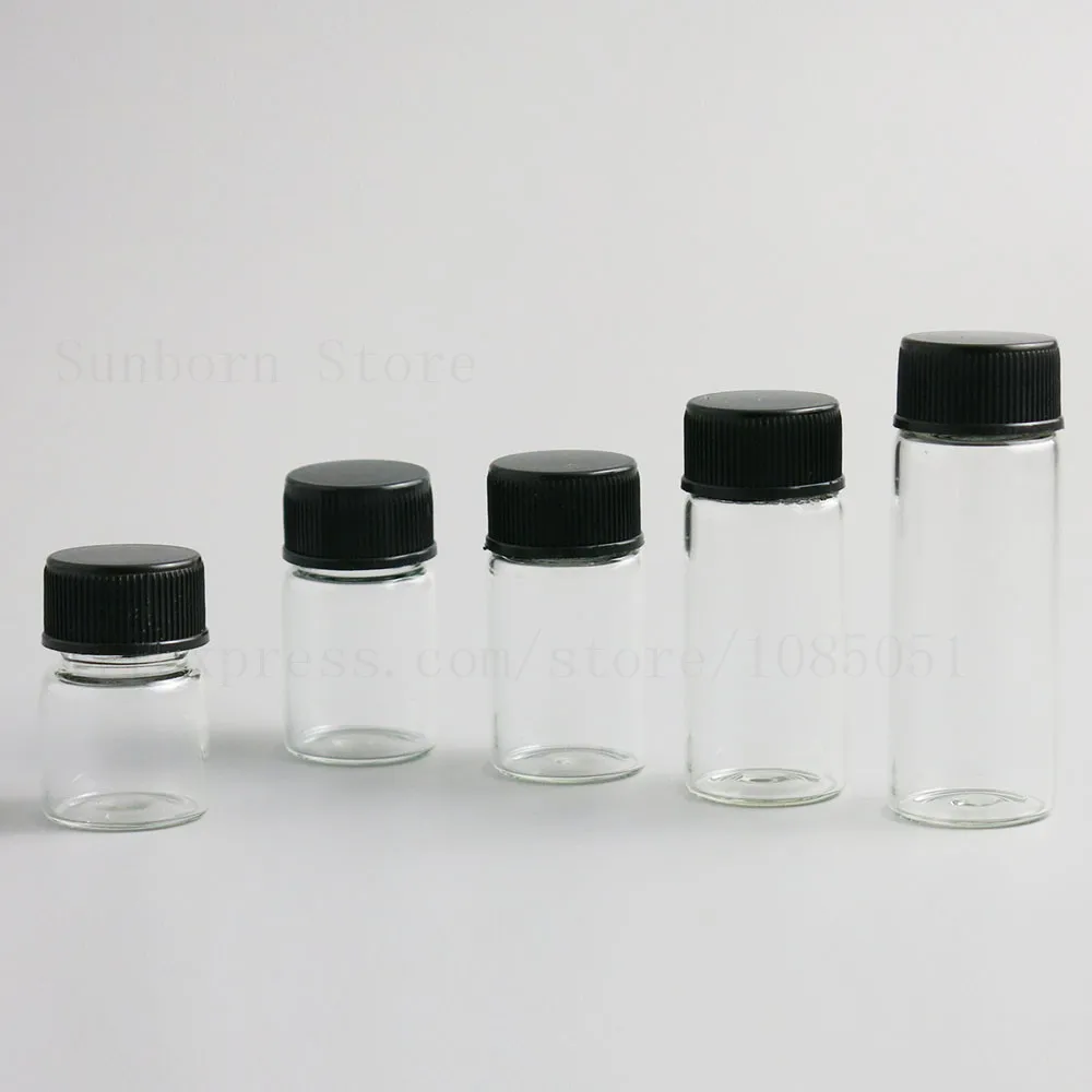 

Clear Screw Neck Glass Bottles With Plastic Black Cap Transparent Sample Bottles Essentail Oil e liquid Container 500pcs