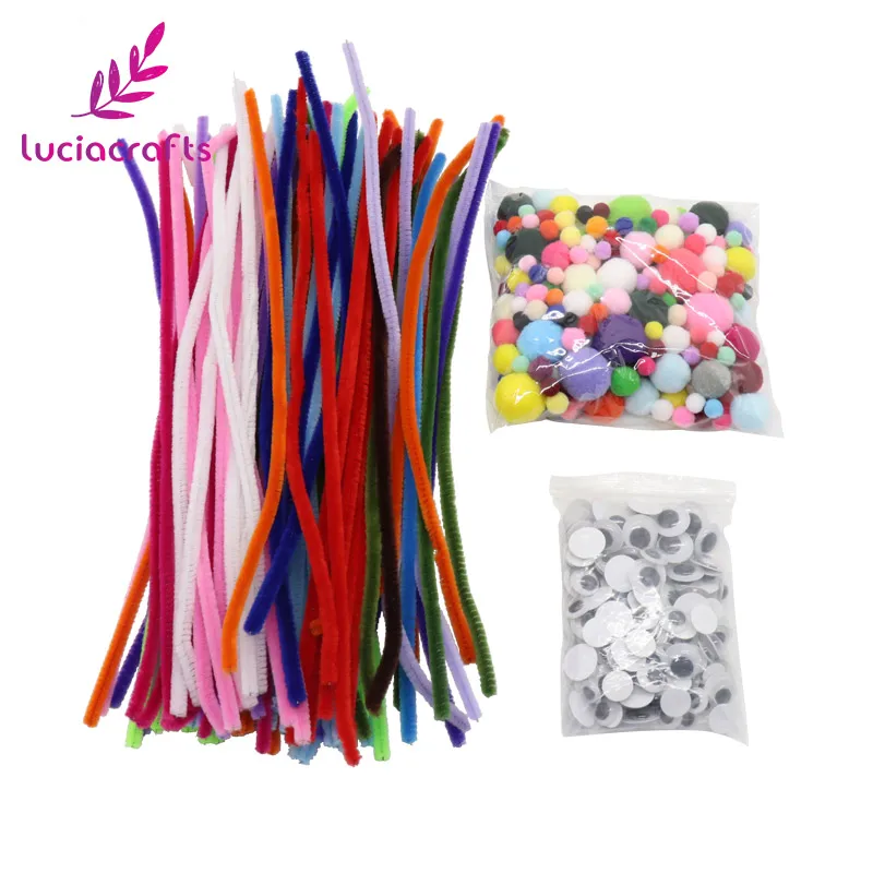 Очистители труб Lucia Crafts стебель синели и помпоны с Googly бегающие глазки для