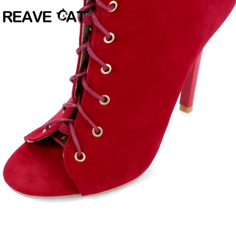 REAVE CAT/Большие размеры 32-43; новые пикантные сандалии-гладиаторы до колена; летние замшевые сапоги на высоком каблуке со шнуровкой; вечерние туфли на тонком каблуке; RL3362