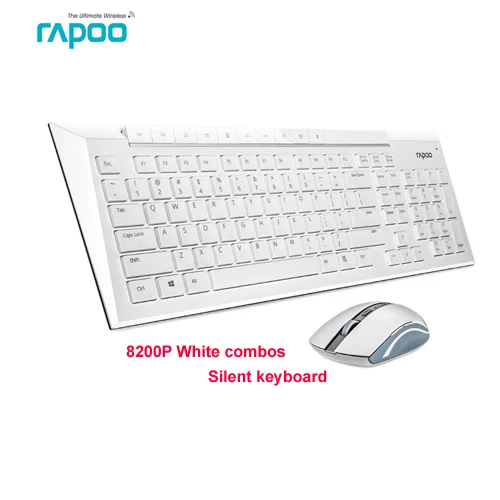 white Rapoo 8200 P Мультимедиа водонепроницаемый Беспроводной Клавиатуры и Мыши Combo с Тихим Игровых Мышей для Ноутбуков Настольных ПК TV box-синий - Цвет: white