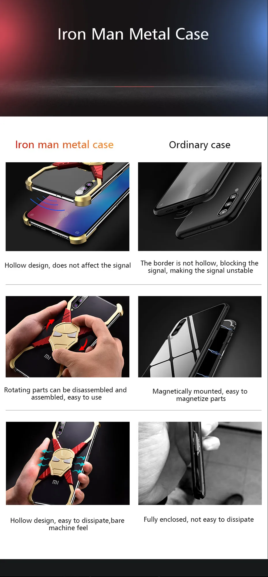 OATSBASF Железный человек роскошный Металл чехол для Xiaomi Mi 9 чехол индивидуальный металлический чехол-Бампер анти-падение и ударопрочный чехол