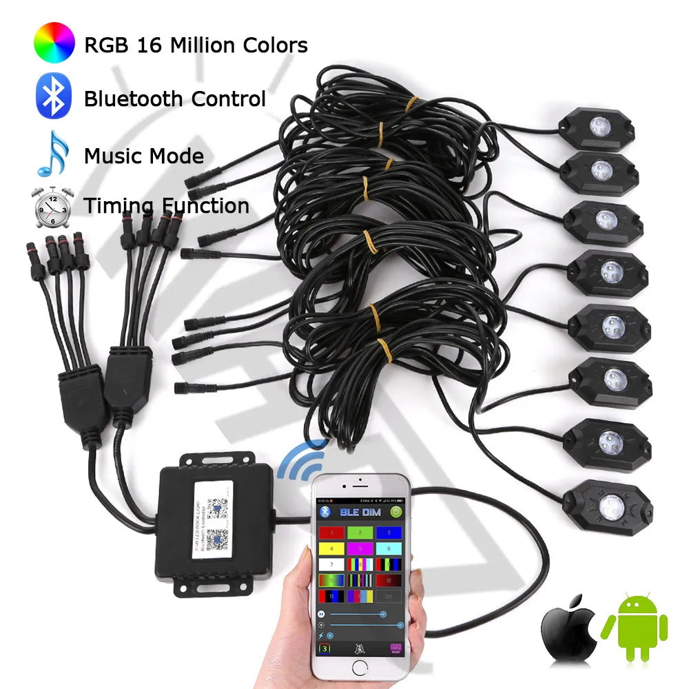 

Набор из 8x Pod RGB светодиодный Rock Lights Wireless Bluetooth Music Flashing Multi Color