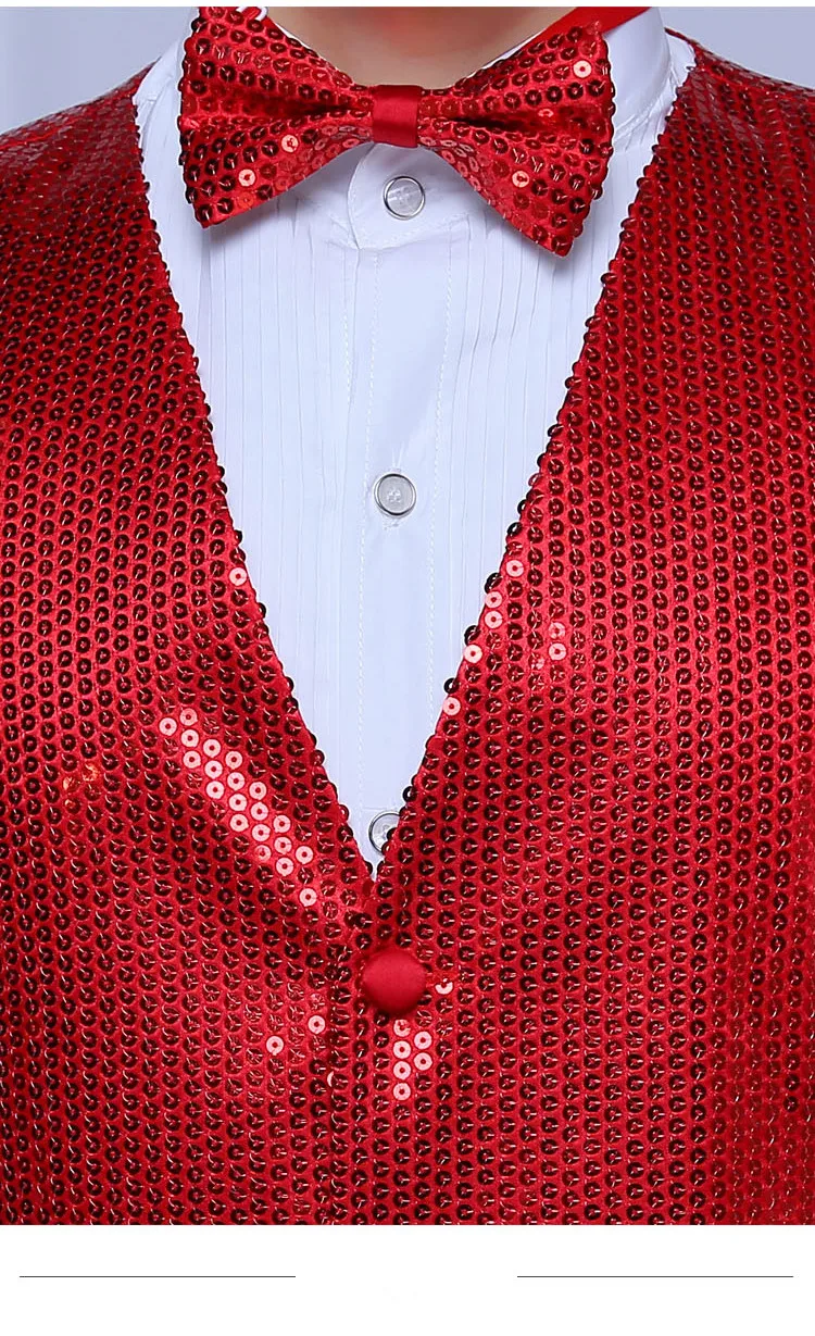 Мужской новый блестящий тканевый модный тонкий жилет красный желтый для ночного