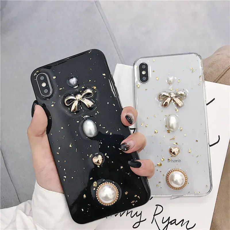 3D стерео жемчужный чехол на телефон с завязкой бантиком для iPhone XR XS Max X Coque 8 7 6 S Plus