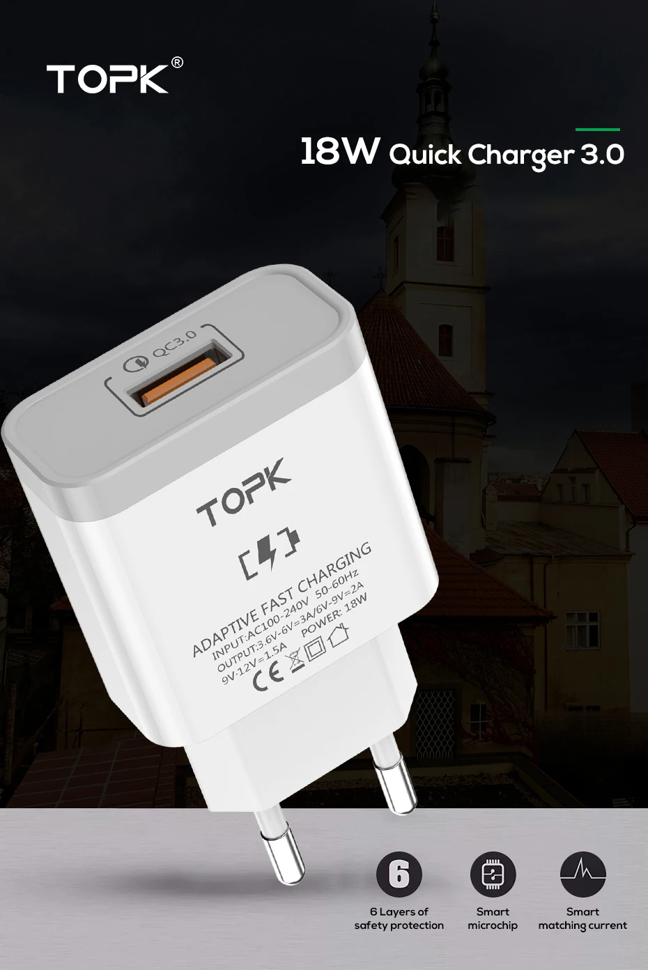 TOPK USB зарядное устройство Быстрая зарядка 3,0 Быстрая зарядка QC3.0 Мульти USB зарядное устройство для samsung S10 Plus Xiaomi дорожное настенное зарядное устройство для телефона EU