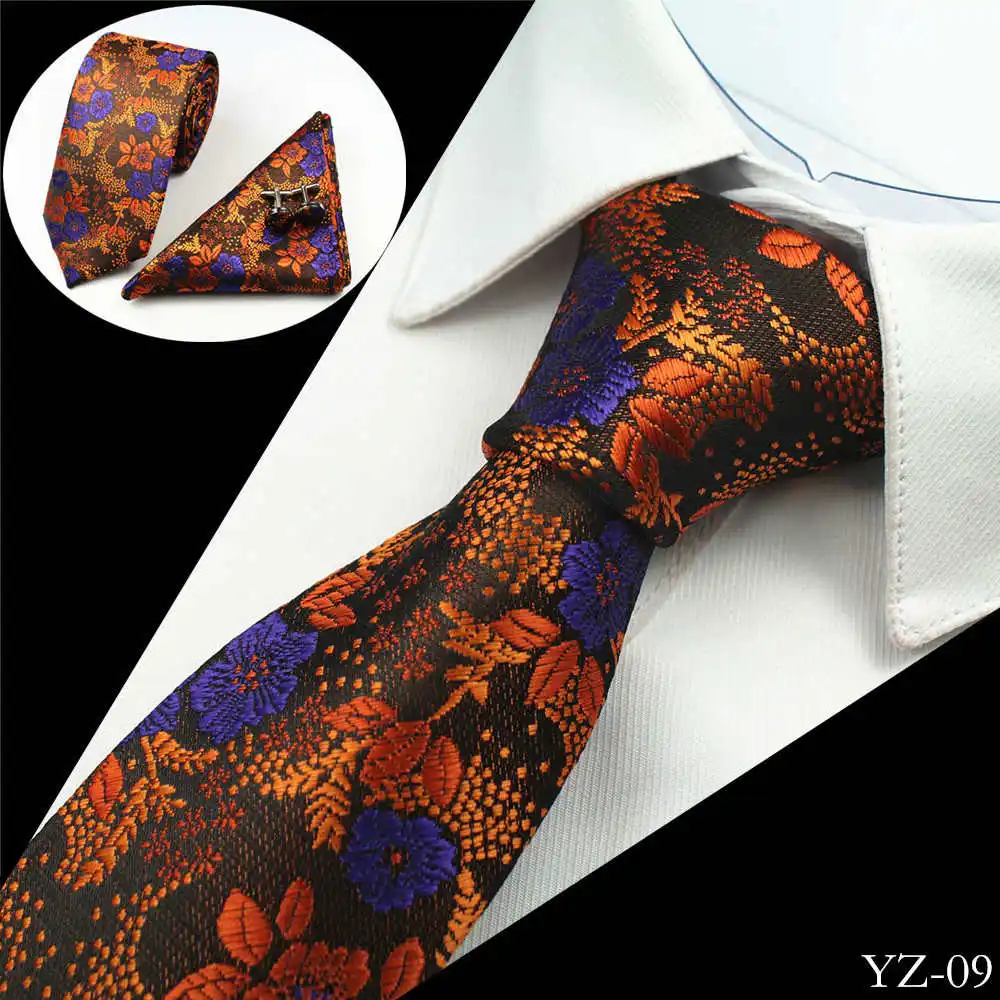 ZY09 New Silk Mens Ties Neck Tie Set for Men Suits Tie Handkerchief Cufflinks Gravatas Ties for Men Wedding Vestidos Corbatas V9008 - Цвет: ZY09