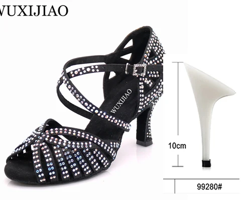 Black heel 10cm WUXIJIAO Танцевальная обувь джаз обувь для латинских танцев для женщин сальса латинские туфли для девочек бальные туфли для латинских танцев черная бронзовая кожа Curban Heel - Цвет: Black heel 10cm
