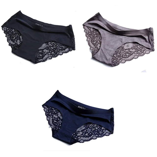 black grey navy Женские трусики, кружевное женское нижнее белье, бесшовные трусики, сексуальные трусики, средняя посадка, шелковые трусы, хлопок, промежность, трусы, Прямая поставка - Цвет: black grey navy