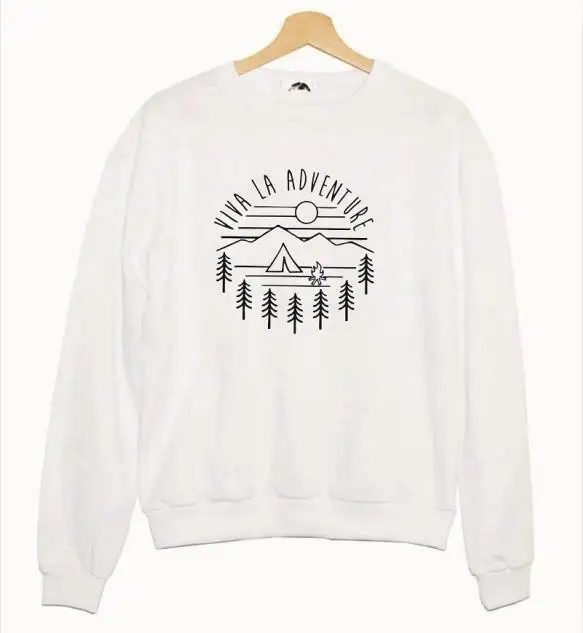 PADDY DESIGN Happy Camper толстовки желтая одежда Графический модный принт женские пуловеры с круглым вырезом с длинным рукавом толстовки забавные