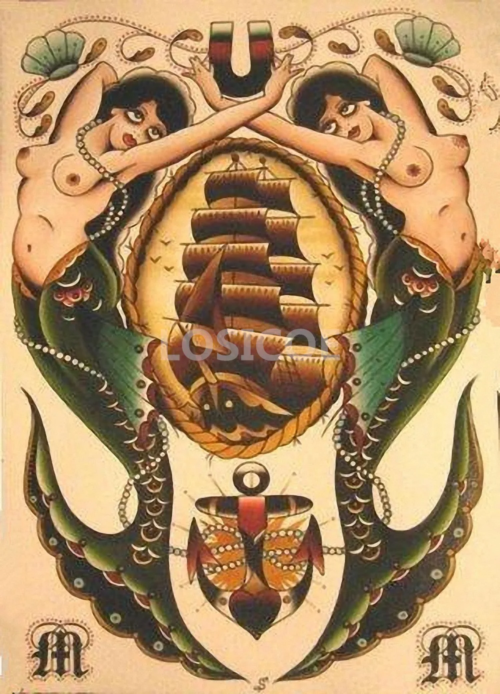 Ретро-постеры из крафт-бумаги для рисования Парусников и русалок настенные