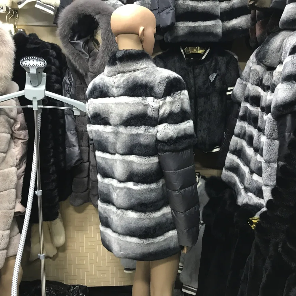 Горячая Распродажа, Зимний натуральный настоящий мех кролика, пальто, высокое качество, натуральный мех кролика Рекс, Шиншилла, цветная Женская куртка
