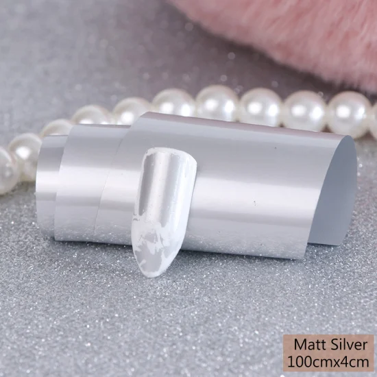 Matt Silver Лазерная Матовая фольга, наклейка для ногтей, золотая, серебряная, голографическая, звездная, переводная, слайдер, наклейка для украшения ногтей, маникюр 4*100 см CH1001 - Цвет: Matt Silver