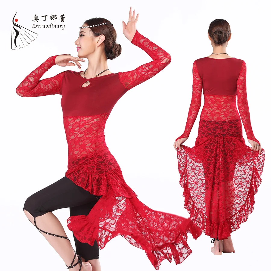 

narelle Belly Dance Leotard slim lace long sleeved cover belly skirt suit conjoined practice in autumn and winter