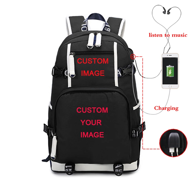custom your image Наруто рюкзак Светящийся рюкзак для девочек usb зарядка школьные сумки холщовый синий рюкзак для мальчиков путешествия ноутбук рюкзак повседневный рюкзак - Цвет: custom your image